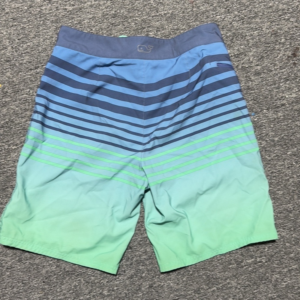 Vineyard Vines Mens Size 30 Stretch Board Shorts Striped Blue Green - Picture 3 of 3